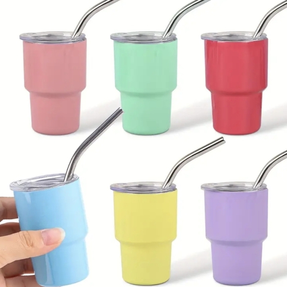 NEW MINI STAINLESS STEEL TUMBLERS WITH STRAW - Picture 3 of 7